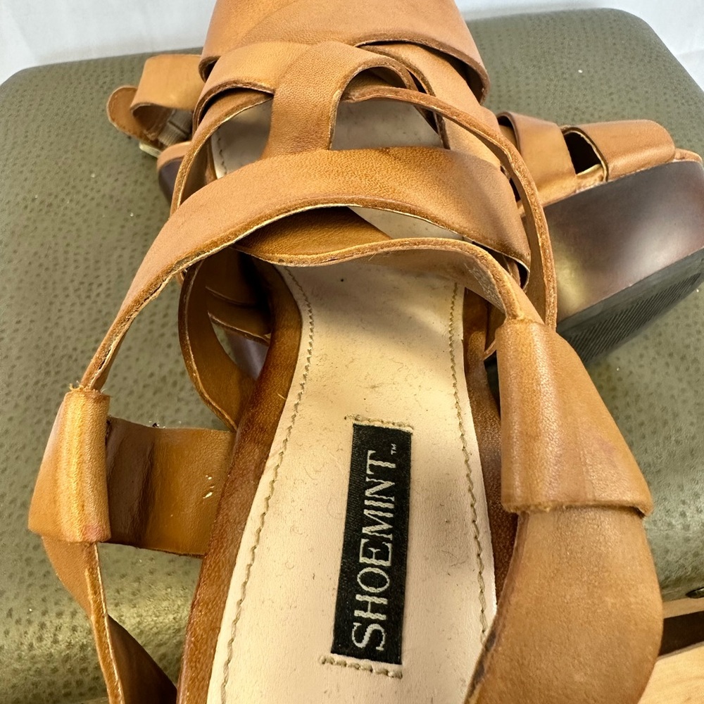 Shoemint Cognac Leather Open Weave Platform Sanda… - image 5